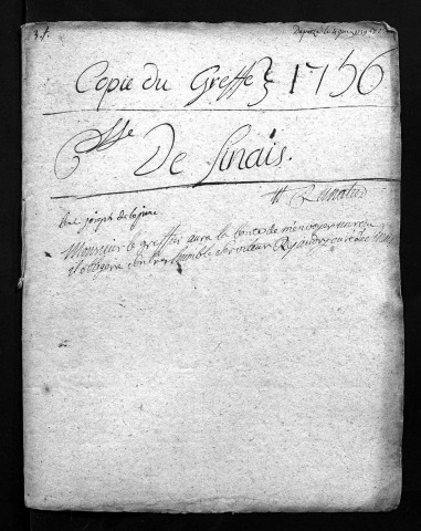 Collection du greffe. Baptêmes, mariages, sépultures, 1756