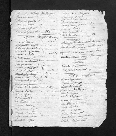 Collection communale. Table alphabétique, baptêmes, mariages, sépultures, 1703-1792