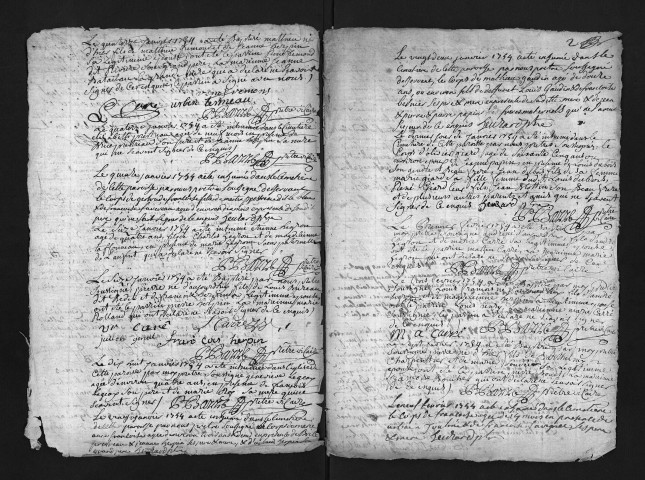 Collection du greffe. Baptêmes, mariages, sépultures, 1754-1755