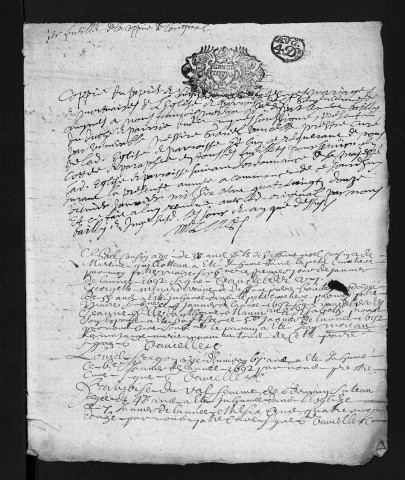 Collection du greffe. Baptêmes, mariages, sépultures, janvier-20 février 1692