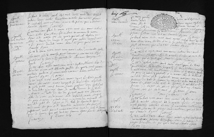 Collection du greffe. Baptêmes, mariages, sépultures, 1712-1724 - Les années 1705-1711 sont lacunaires dans cette collection