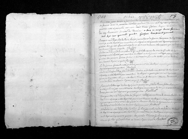 Collection du greffe. Baptêmes, mariages, sépultures, 1744-11 janvier 1745