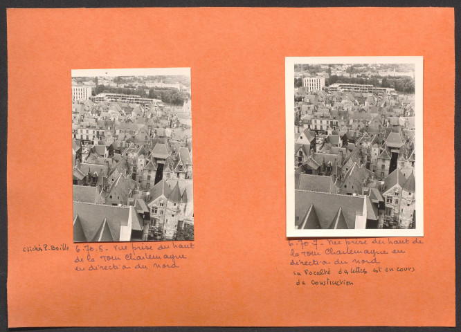 Vue prise du haut de la Tour Charlemagne en direction du nord, la faculté des lettres est en cours de construction.