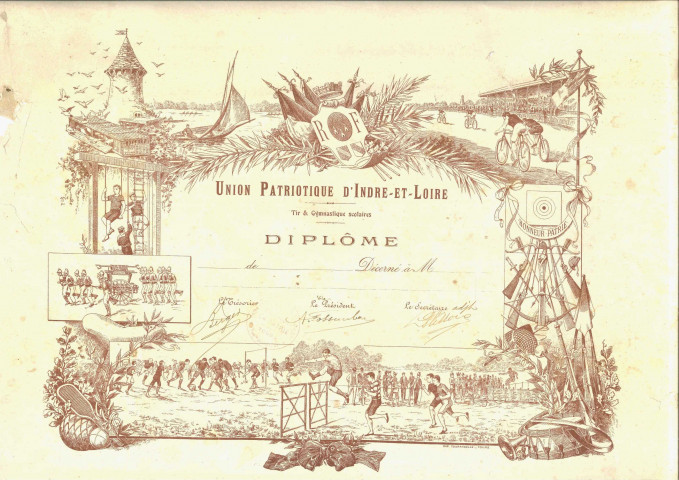 Union patriotique d'Indre-et-Loire, tir et gymnastique scolaire : diplôme vierge (gravure)