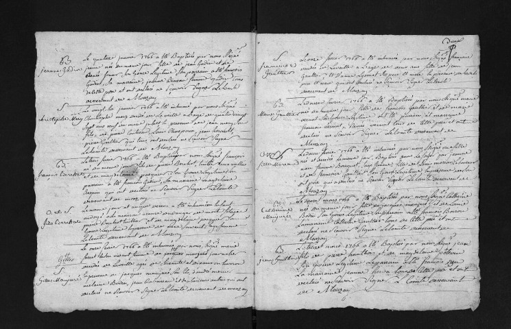 Collection du greffe. Baptêmes, mariages, sépultures, 1766
