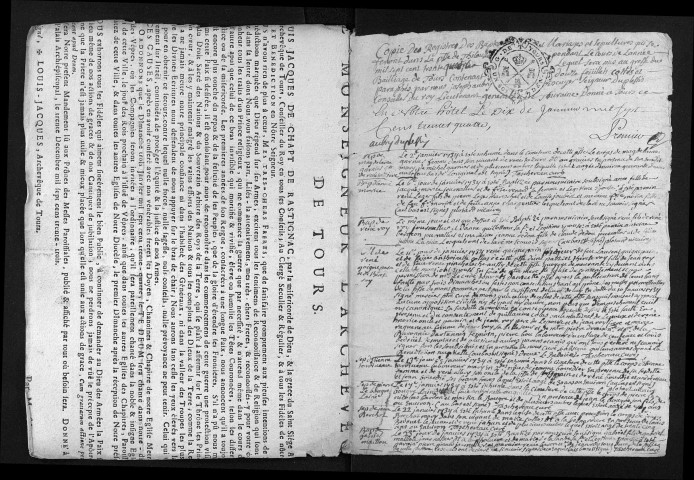 Collection du greffe. Baptêmes, mariages, sépultures, 1734