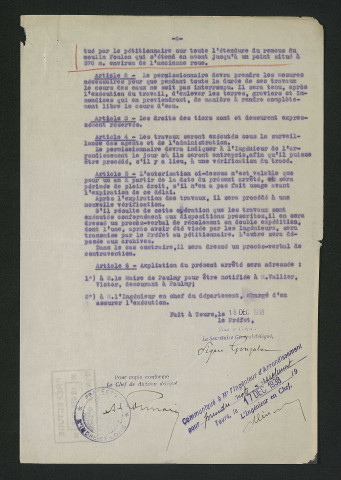 Nouvel arrêté préfectoral autorisant la suppression du moulin (16 décembre 1938)