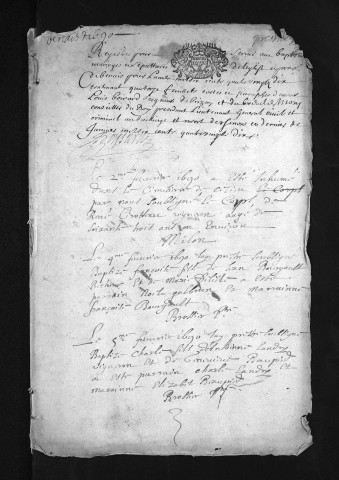 Collection du greffe. Baptêmes, mariages, sépultures, 1690-1691