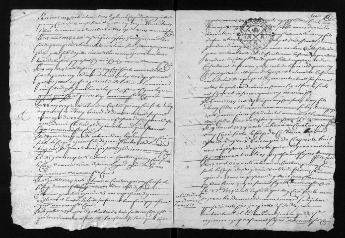 Collection du greffe. Baptêmes, mariages, sépultures, 1734