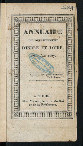 Annuaire du département de l'Indre-et-Loire - 1827.