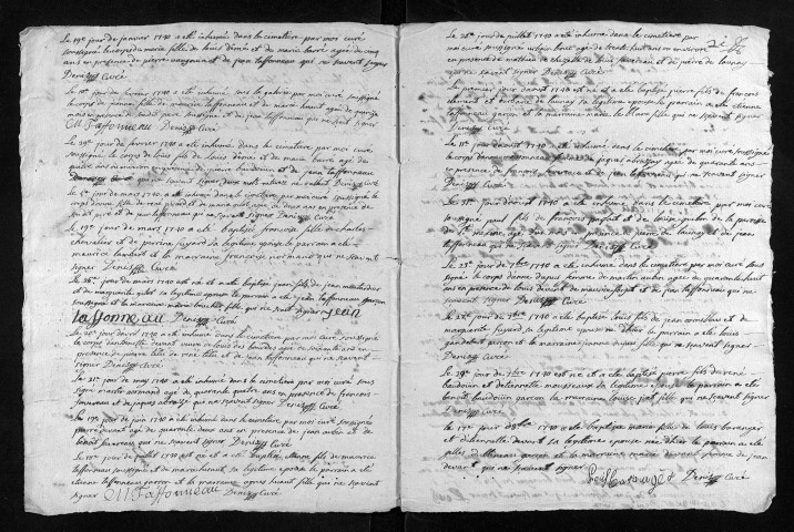 Baptêmes, mariages, sépultures, 1740