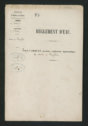 Arrêté portant règlement hydraulique (26 octobre 1863)