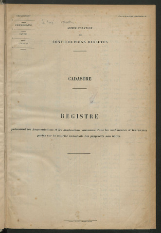 Augmentations et diminutions, 1911-1914 ; matrice des propriétés foncières, fol. 1767 à 1926 ; table alphabétique des propriétaires.