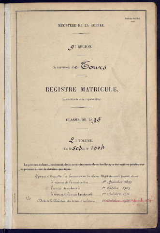 Classe 1895. Matricules n°503-1004