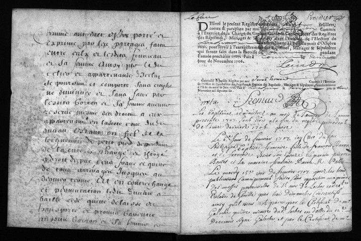 Baptêmes, mariages, sépultures, 1707