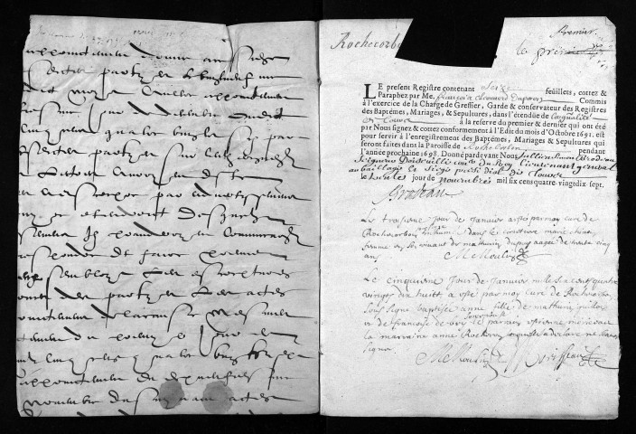 Baptêmes, mariages, sépultures, 1698 - L'année 1697 est lacunaire dans la collection du greffe