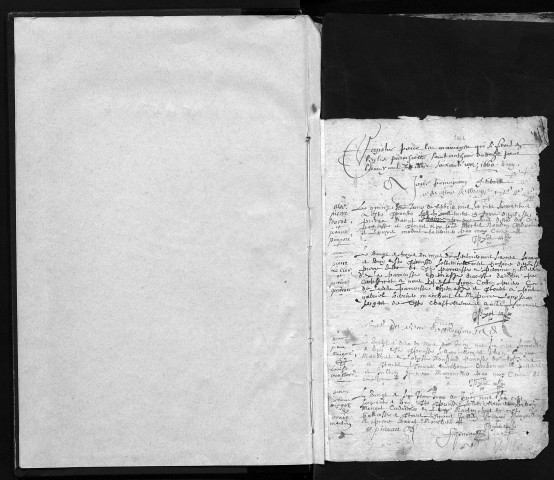 Collection communale. Mariages, 1661-janvier 1674 (images 1-23) ; sépultures, 1661-janvier 1674 (images 24-63) ; mariages, janvier-novembre 1674 (images 64-65) ; sépultures, janvier-décembre 1674 (images 65-66) ; baptêmes, 1674 (images 68-70) ; baptêmes, mariages, sépultures, 1675-février 1692 (images 71-120)