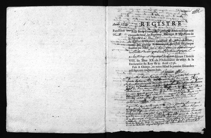 Collection du greffe. Baptêmes, mariages, sépultures, 1759