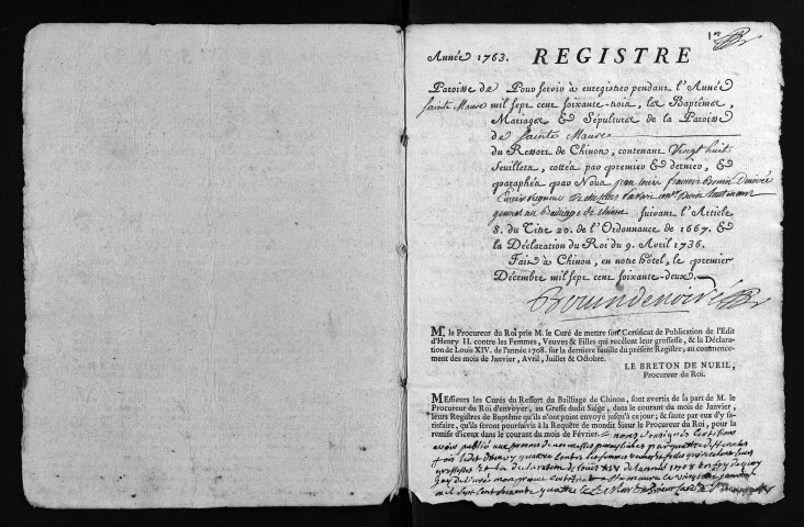 Baptêmes, mariages, sépultures, 1763-1764