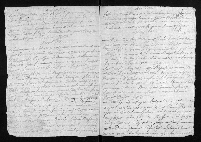 Collection du greffe. Baptêmes, mariages, sépultures, 1752 - L'année 1753 est lacunaire dans cette collection