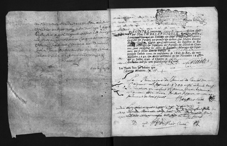 Collection du greffe. Baptêmes, mariages, sépultures, 1700