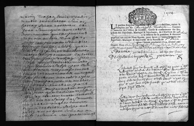 Baptêmes, mariages, sépultures, 1704