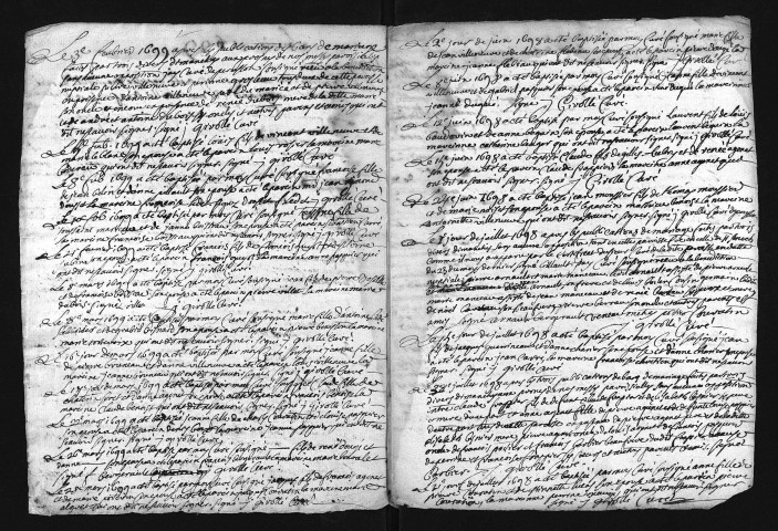 Collection du greffe. Baptêmes, mariages, sépultures, 1698-1699