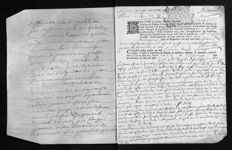 Collection du greffe. Baptêmes, mariages, sépultures, 1710 - Les années 1704-1709 sont lacunaires dans cette collection