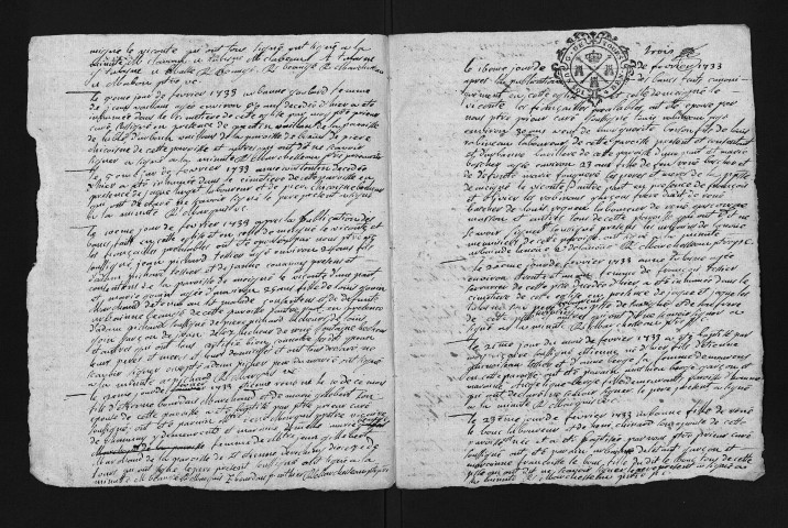 Collection du greffe. Baptêmes, mariages, sépultures, 1733 - Les années 1691-1732 sont lacunaires dans cette collection