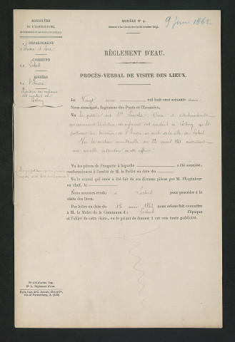 Procès-verbal de visite des moulins de Corbery (20 mai 1862)