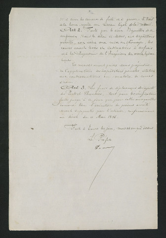 Travaux réglementaires. Réitération de la mise en demeure (18 novembre 1861)