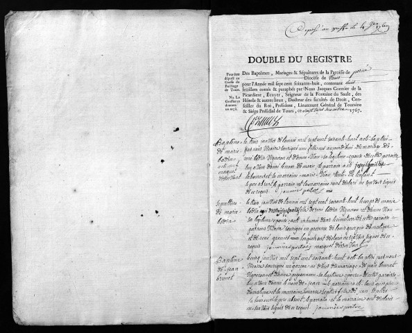 Collection du greffe. Baptêmes, mariages, sépultures, 1768