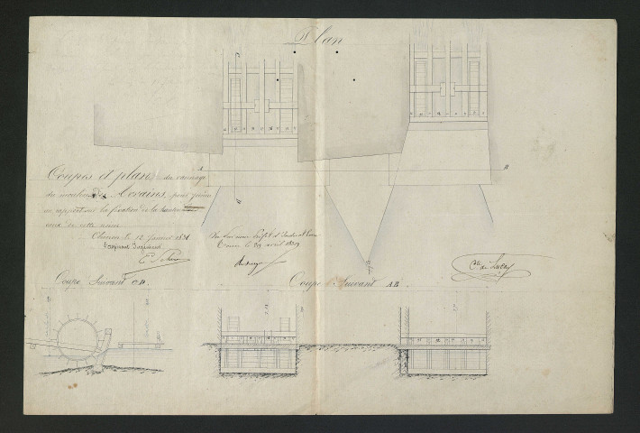 Coupes et plan du vannage (12 janvier 1838)