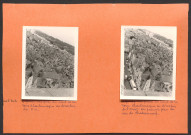 Vue prise du haut de la tour Charlemagne en direction du nord-ouest ; vue prise du haut de la Tour Charlemagne en direction du l'ouest, au premier plan la rue Châteauneuf.