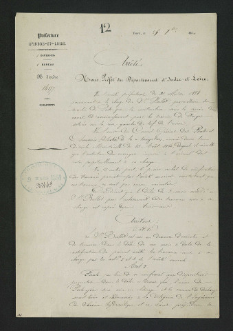 Arrêté préfectoral de mise en demeure d'exécution de travaux (25 septembre 1860)