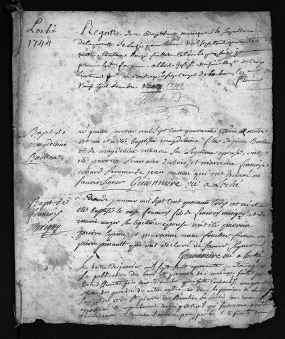Collection du greffe. Baptêmes, mariages, sépultures, 1744