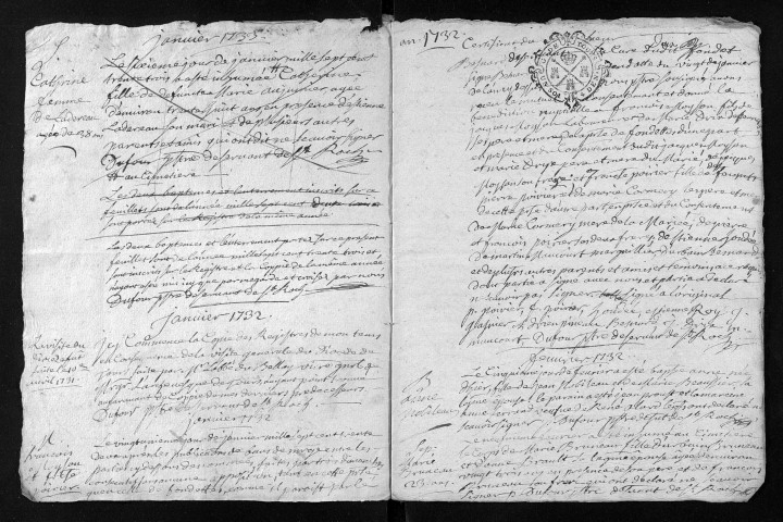 Collection du greffe. Baptêmes, mariages, sépultures, 1732 - Les années 1712-1731 sont lacunaires dans cette collection