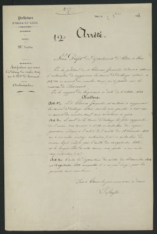 Arrêté portant modification aux vannes de décharge (7 octobre 1853)