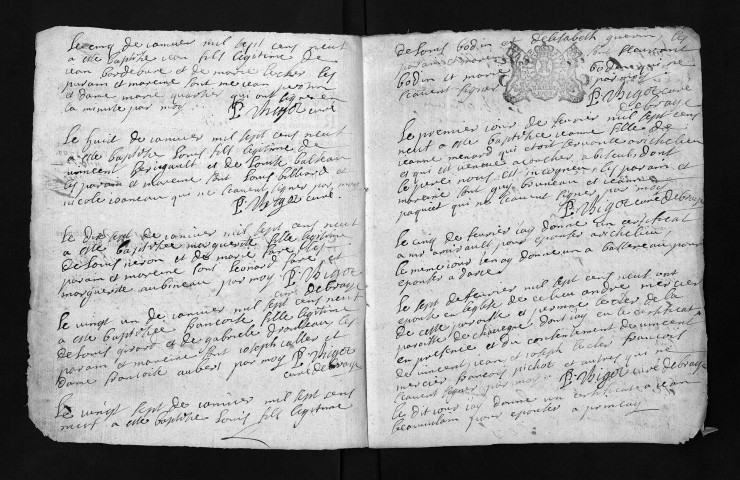 Collection du greffe. Baptêmes, mariages, sépultures, 1709 - Les années 1707-1708 sont lacunaires dans cette collection