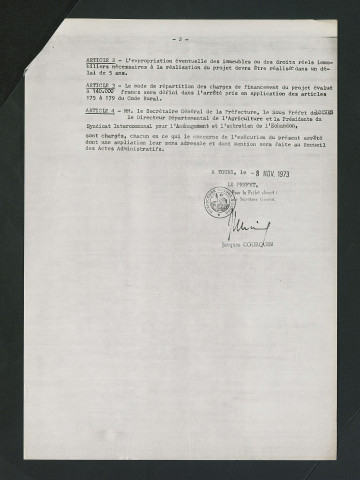 Travaux pour l'aménagement et l'entretien de l'Échandon. Déclaration d'utilité publique. Arrêté préfectroral (8 novembre 1973)