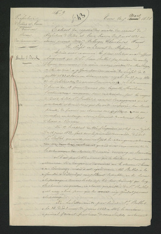 Arrêté préfectoral portant modification du chemin d'Esvres à Cormery (5 mars 1831)