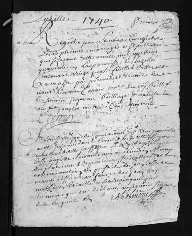 Collection du greffe. Baptêmes, mariages, sépultures, 1740-1741
