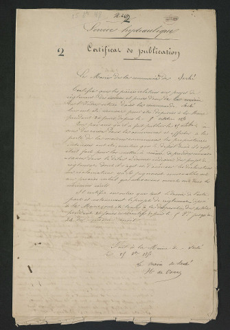 Documents relatifs au règlement d'eau de plusieurs moulins (1847-1852)