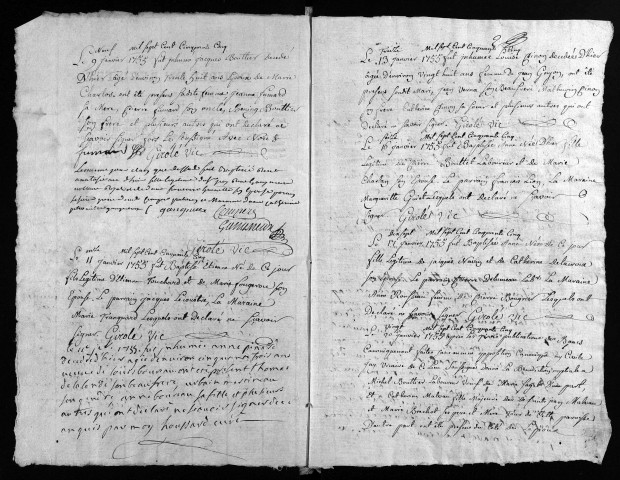 Collection du greffe. Baptêmes, mariages, sépultures, 1755