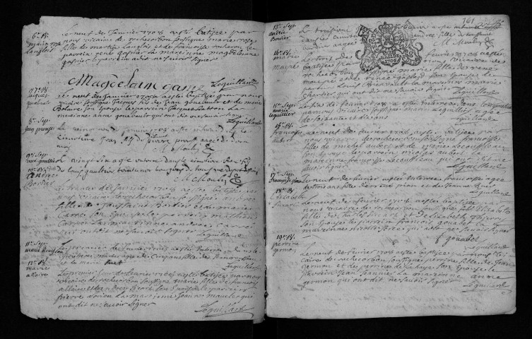 Collection communale. Baptêmes, mariages, sépultures, janvier 1708-1717