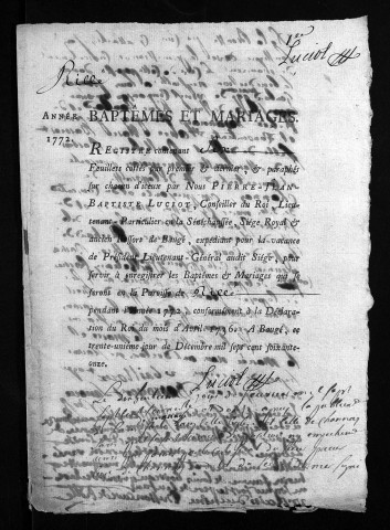 Baptêmes, mariages, 1772