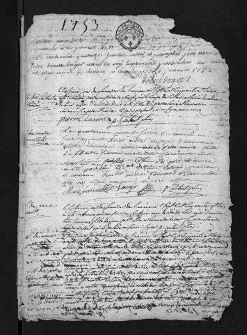 Collection du greffe. Baptêmes, mariages, sépultures, 1753