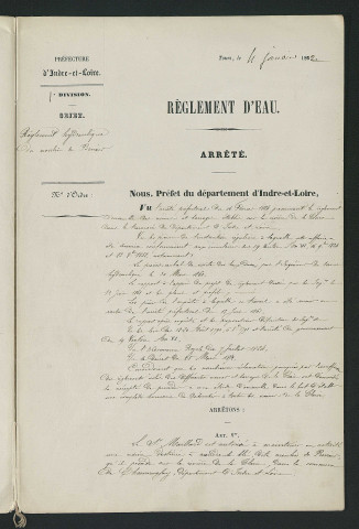 Arrêté portant règlement hydraulique (4 janvier 1862)