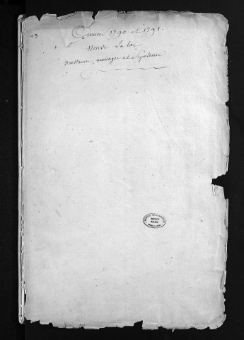 Collection du greffe. Baptêmes, mariages, sépultures, 1790-1791