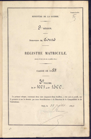 Classe 1884. Matricules n°1001-1500